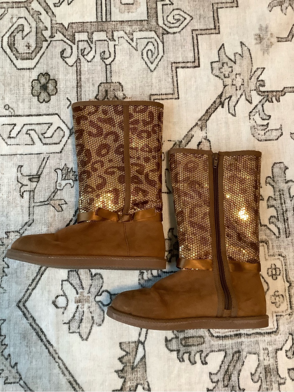 Stride Rite Girls Brown Sequin Mid-Calf Boots